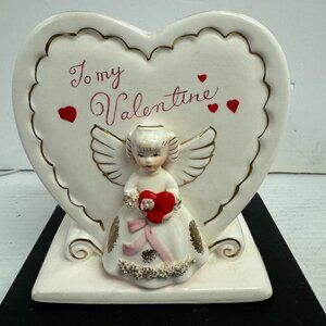 Vintage 1950's Napco "To My Valentine" Heart w/Angel Planter Japan - MR2